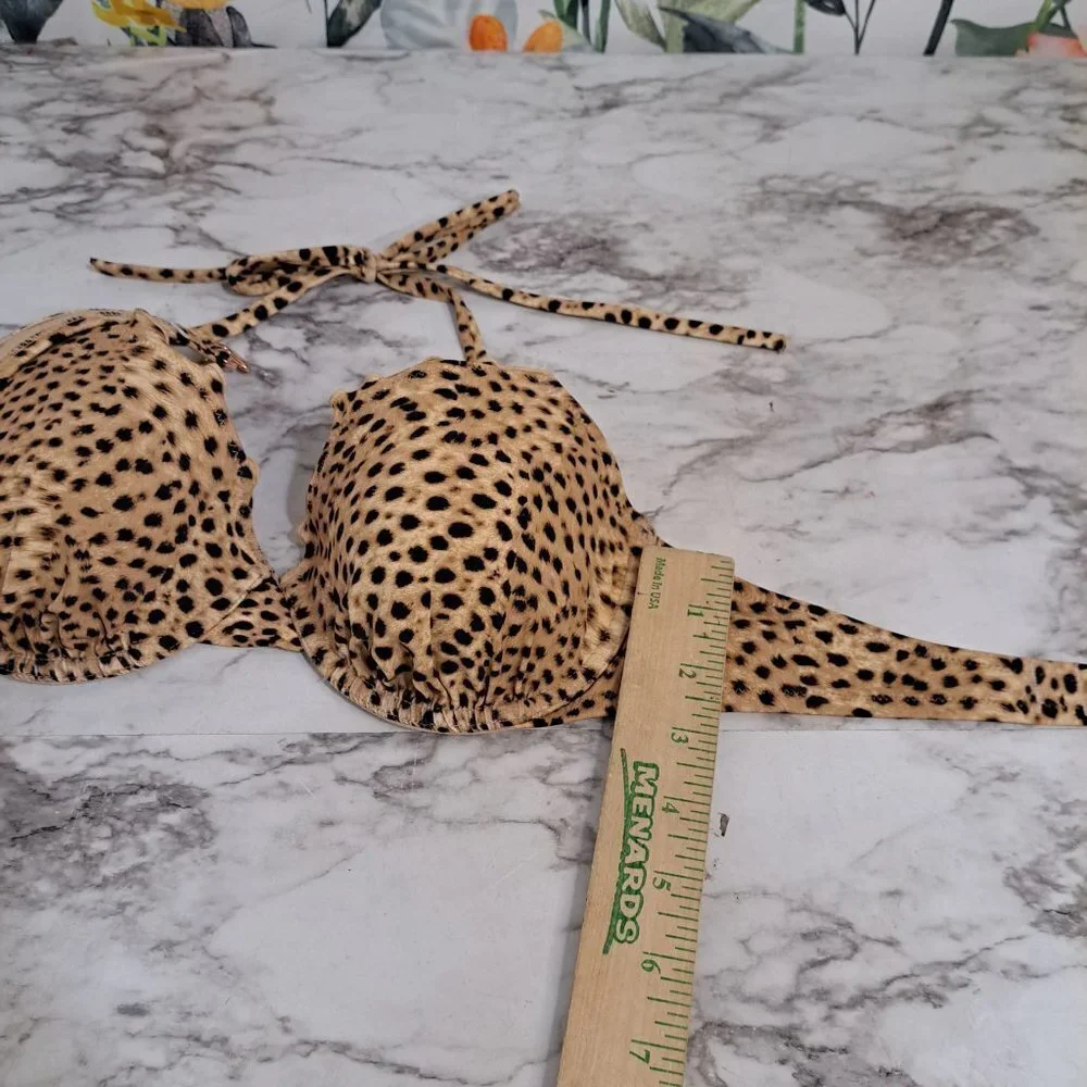 Shade Shore Bikini Top Animal Print 34C Ruffle Tie Neck‎ Bra